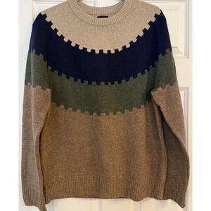 J. Crew Mens Sweater Sz MED Merino Wool Blend Knit Crewneck Zigzag Stripe Soft